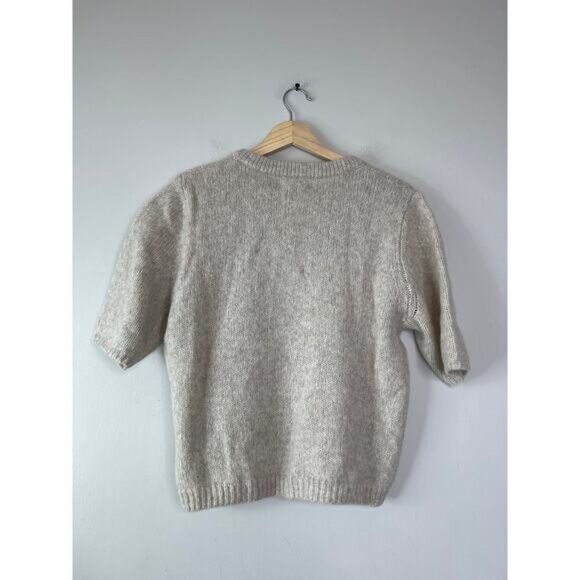 NWT W. Cashmere Brenda Short Sleeve Knitted Rounded Neckline Top Tan Size: Large - Picture 7 of 8